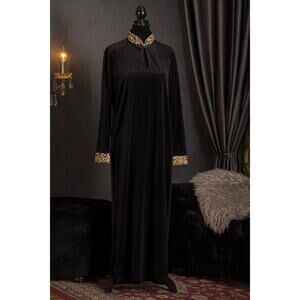 90s VTG Leopard Trim Velvet Nightgown – Medium Glam Matriarch Energy